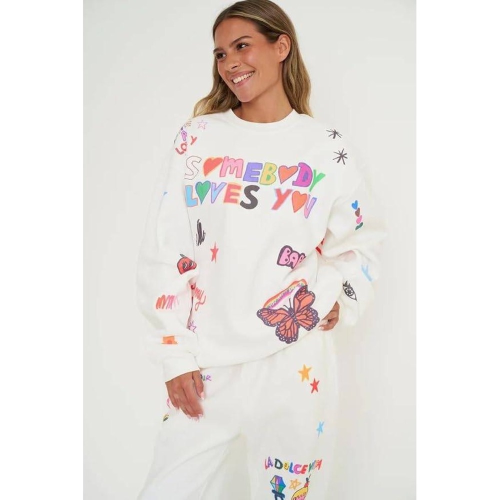The Mayfair Group Somebody Loves You White Oversized Graphic Sweatshirt One Size